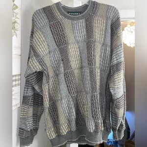 Tundra 90s Mens Multi-Tone earth tone 3D knit coogi style Crewneck Sweater